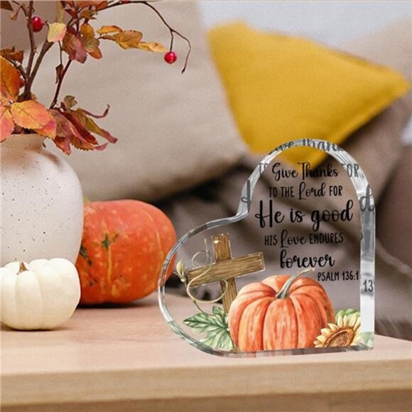 Church Jesus Decor Autumn Pumpkin Thanksgiving Decorations Heart Acrylic Sign - Picture 6 of 7